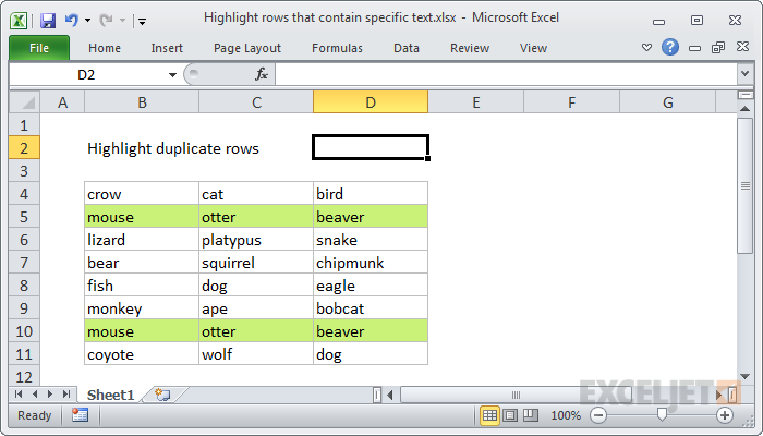 Excel formula: Highlight duplicate rows
