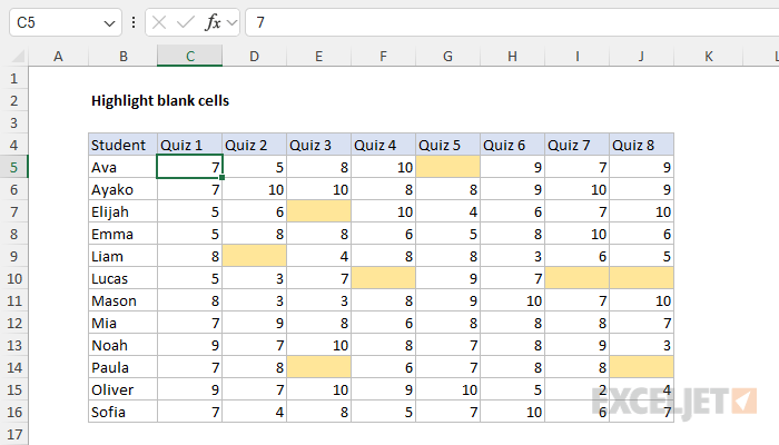 Excel formula: Highlight blank cells