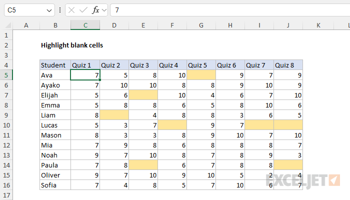 Highlight Blank Cells Excel Formula Exceljet 7890