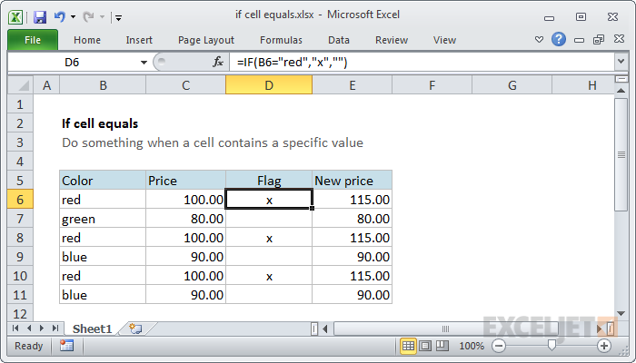 Excel formula: If cell equals