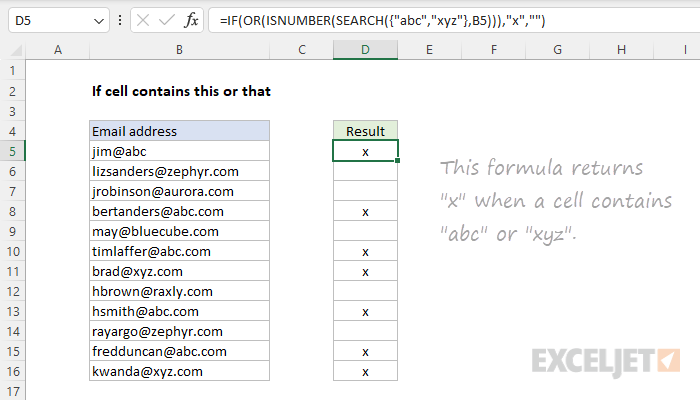 Excel formula: If cell contains this or that