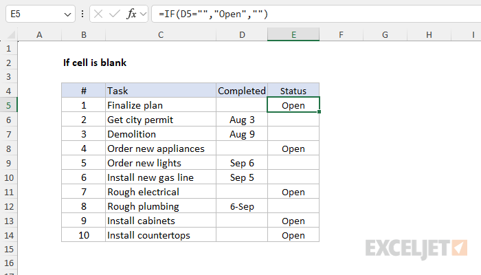 Excel formula: If cell is blank