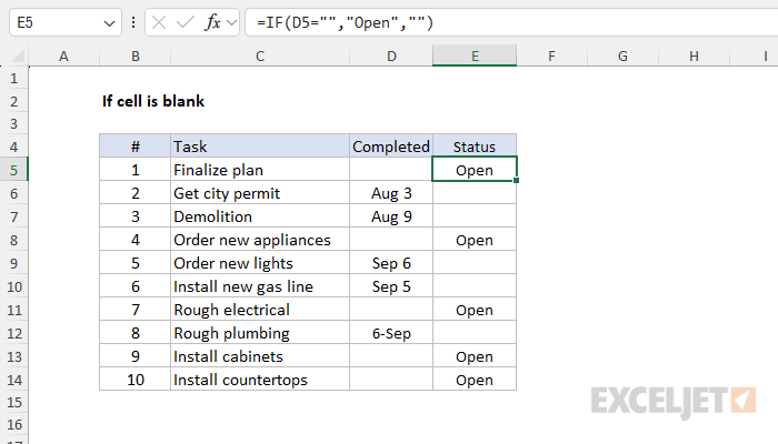 If Cell Is Blank Excel Formula Exceljet 4537