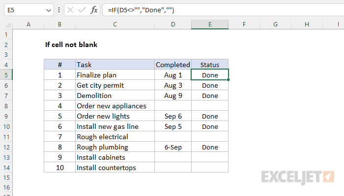 Excel formula: If cell is not blank