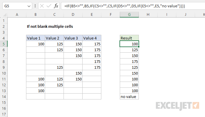 Excel formula: If not blank multiple cells