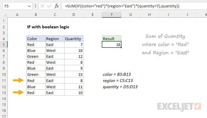 Excel formula: IF with boolean logic