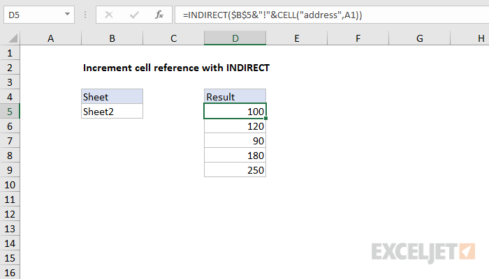 Excel formula: Increment cell reference with INDIRECT