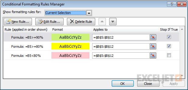 Conditional formatting multiple rules each with different color