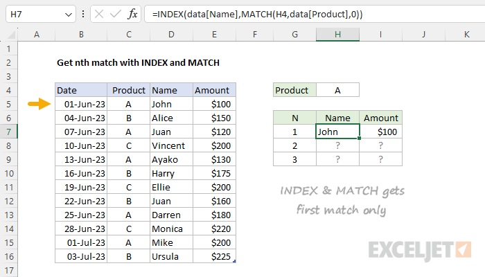 Find the 2nd match (or nth match) using XLOOKUP - ExcelKid