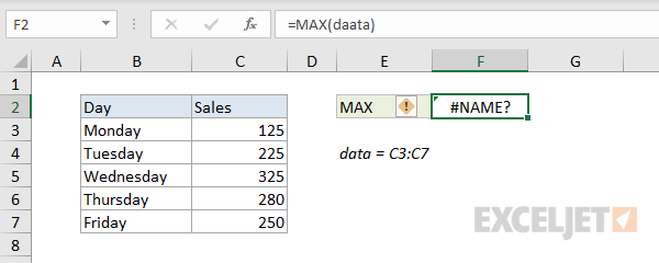 Excel Formula How To Fix The Name Error Exceljet Excel Formula How To Fix The Name Error Exceljet