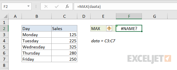 Excel Formula How To Fix The Name Error Exceljet