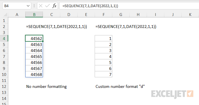 SEQUENCE with dates and custom number formatting