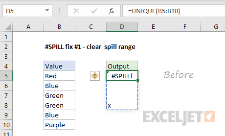 #SPILL error example 1 - before fix