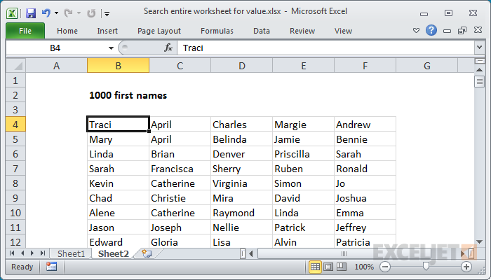1000 first names on Sheet2