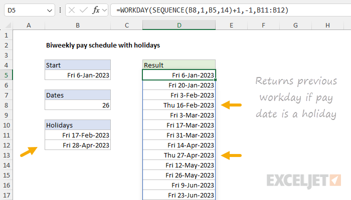 Biweekly pay schedule - Excel formula | Exceljet