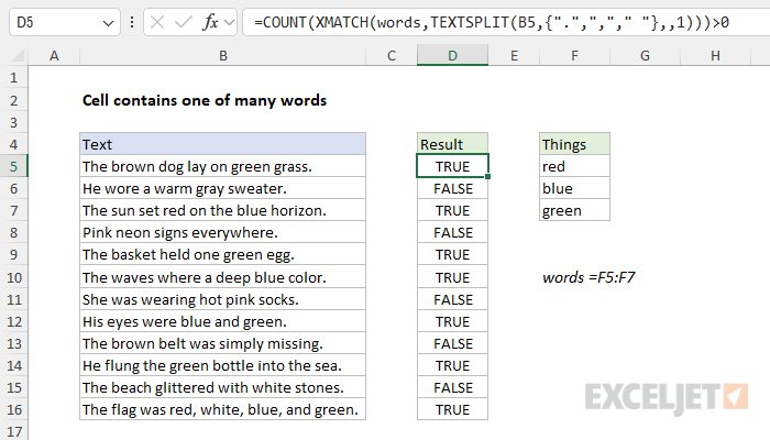 Testing for one of many specific words