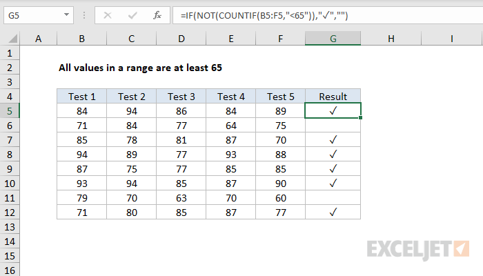 Check mark if all values are at least 65