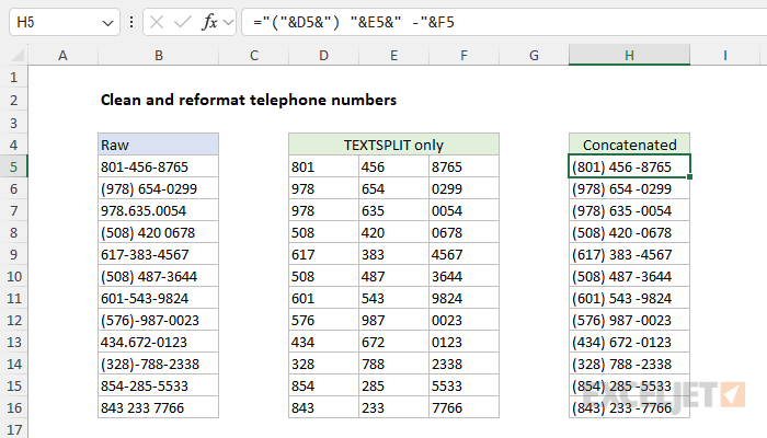 Using manual concatenation to join numbers and punctuation