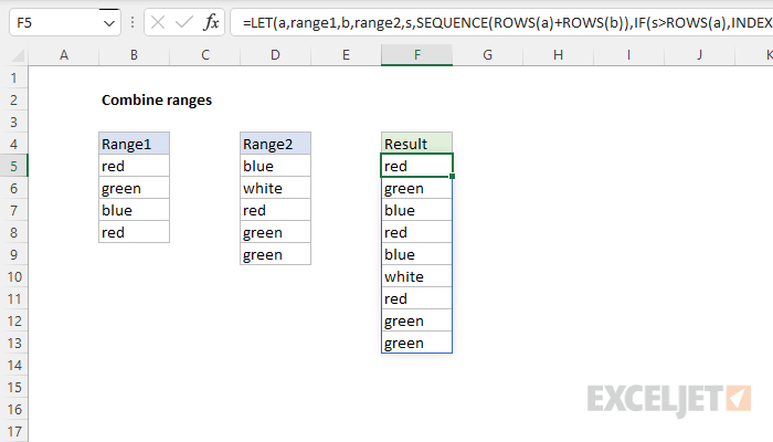 Manual formula to combine single column ranges