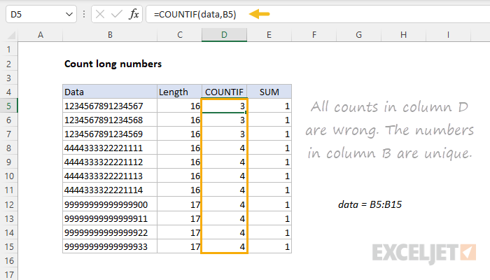 COUNTIF counts are incorrect due to long number problem