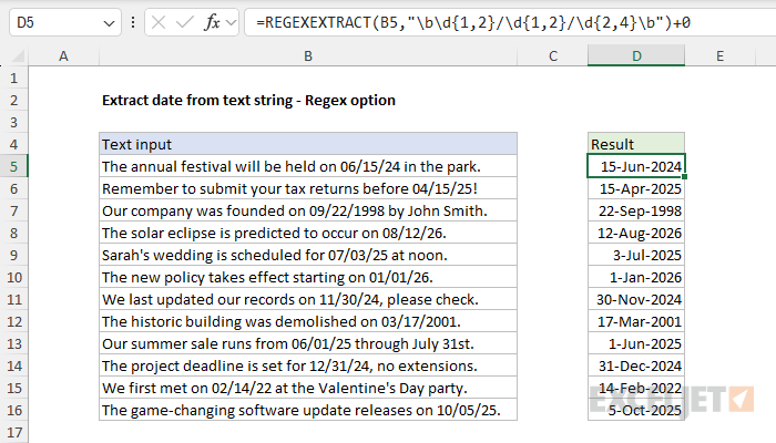 Using REGEXEXTRACT to extract dates from text