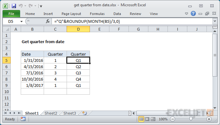 Calculating quarter of the year from a date