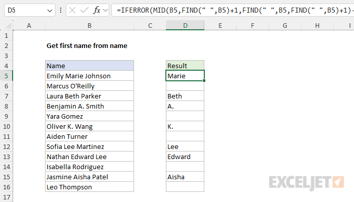 Extracting a middle name in older versions of Excel