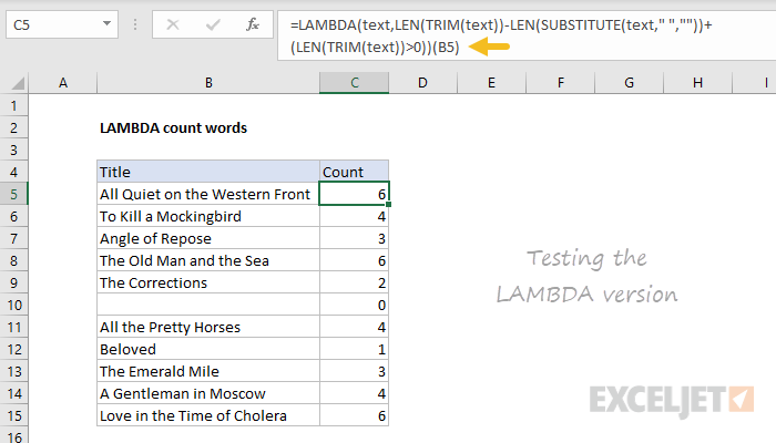 Unnamed LAMBDA formula for counting words