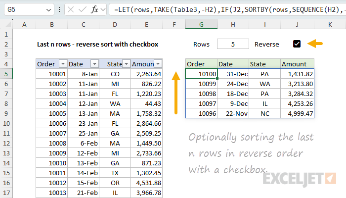 Sorting the last n rows in reverse order with a checkbox