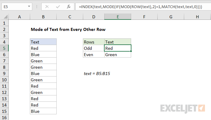 Formula for mode of text in every other row