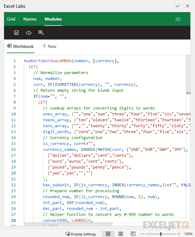 The formula in the Advanced Formula Environment