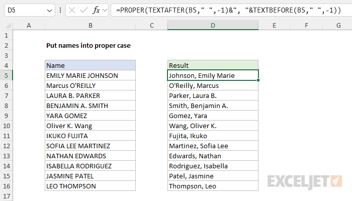 Formula to put names into proper case with last name first
