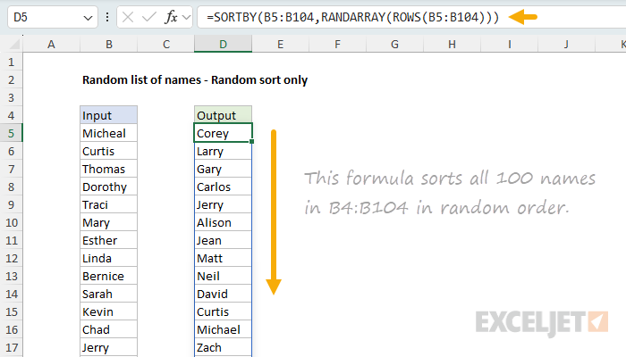 A general purpose formula to sort all names in random order
