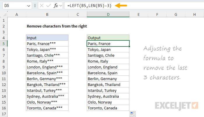 Removing the last 3 characters with LEFT and LEN