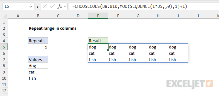 Example of repeating a range into columns