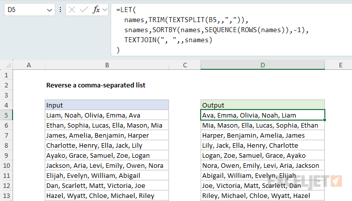 Reversing values in a comma separated list