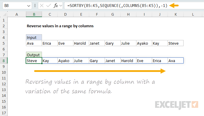 Reversing values in a range by column with a variation of the same formula.