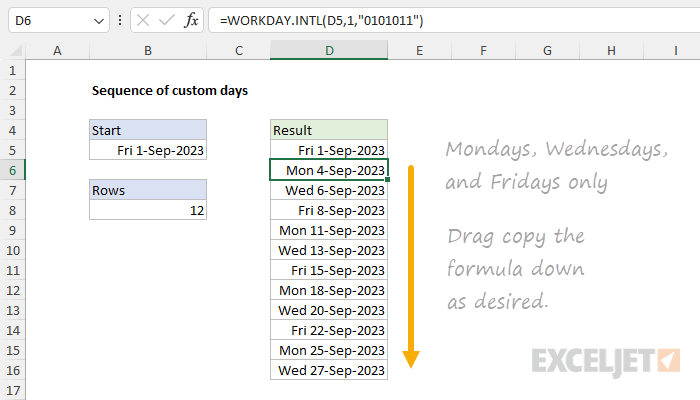 Sequence of custom days - solution for older versions of Excel