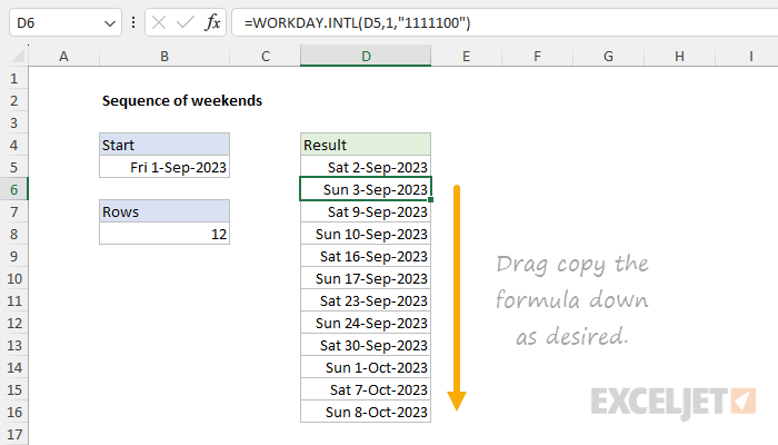 Sequence of weekends  - legacy formula for older versions of Excel