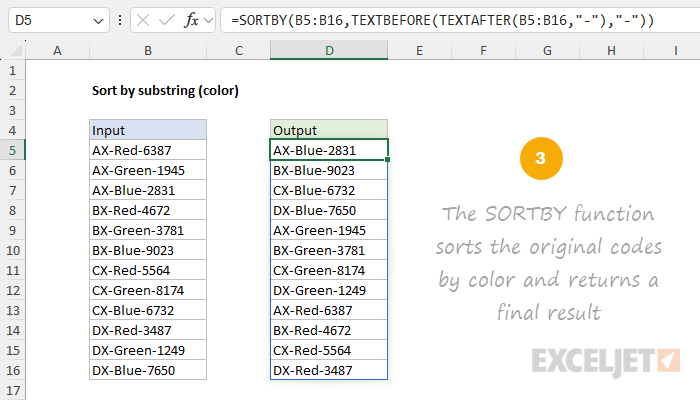 SORTBY sorts the codes by the color substring