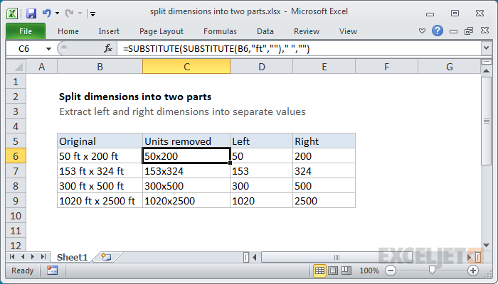 Using the SUBSTITUTE function to strip units and spaces