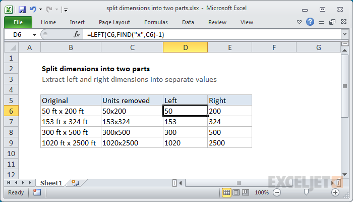 Using the LEFT function to grab the dimension on the left