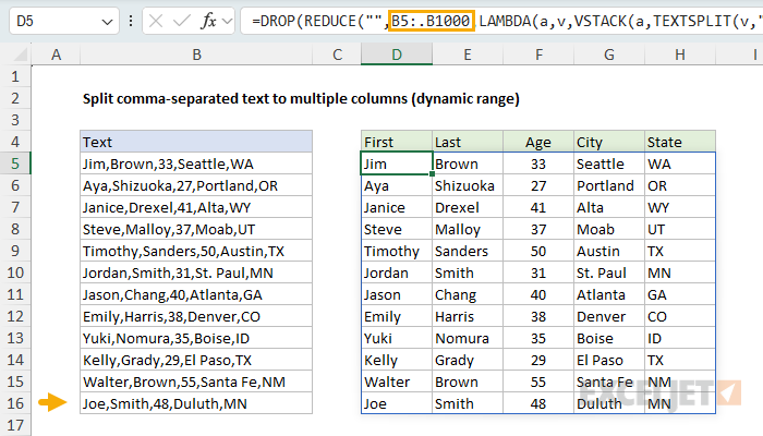 TEXTSPLIT with a dynamic range