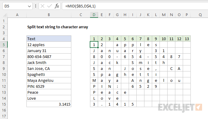 How to split text into characters in Legacy Excel