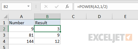 Square root of number with POWER function