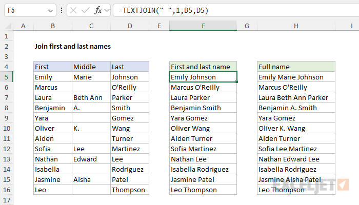 Excel formula: Join first and last name