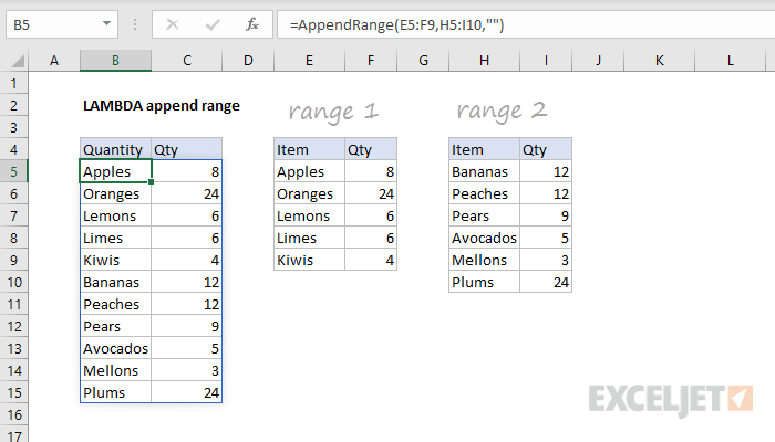Excel formula: LAMBDA append range