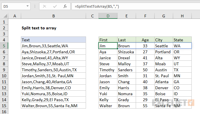 Excel formula: LAMBDA split text to array