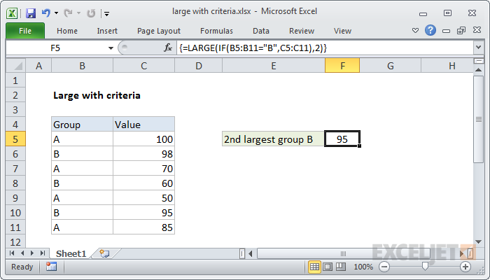 Excel formula: Large with criteria