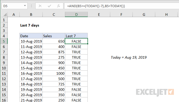 Excel formula: Last n days
